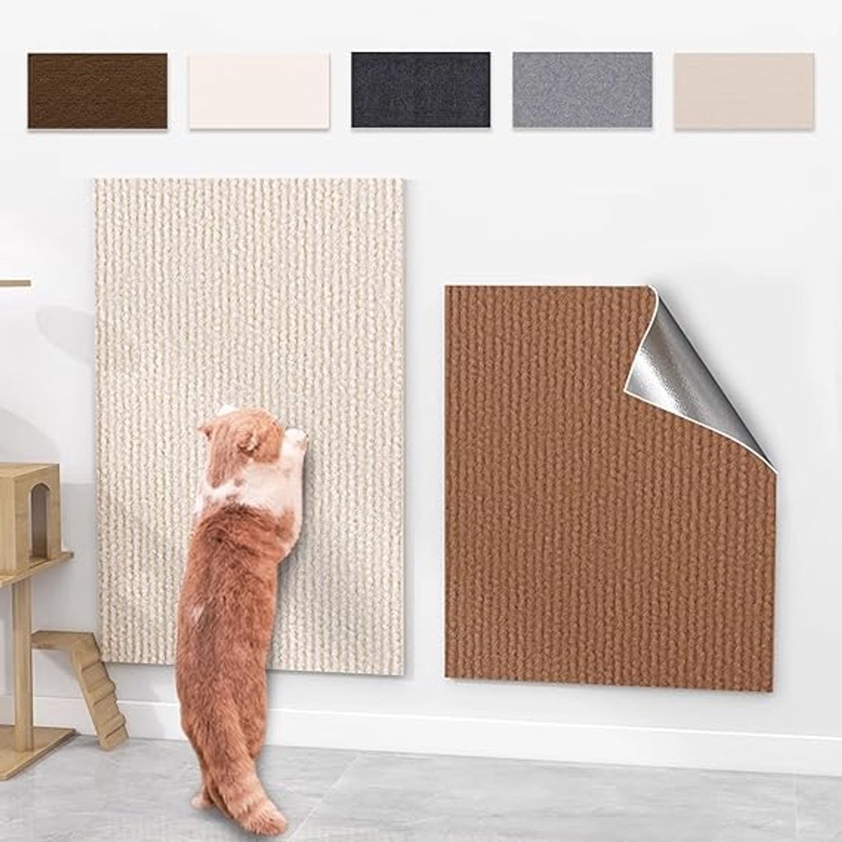 Zelfklevende kattenkrabmat, krabpaal voor katten, doe-het-zelf klimtapijt, trimbare kattenkrabbaan, meubelbeschermer pad voor wandbank (beige, 30 x 100 cm)