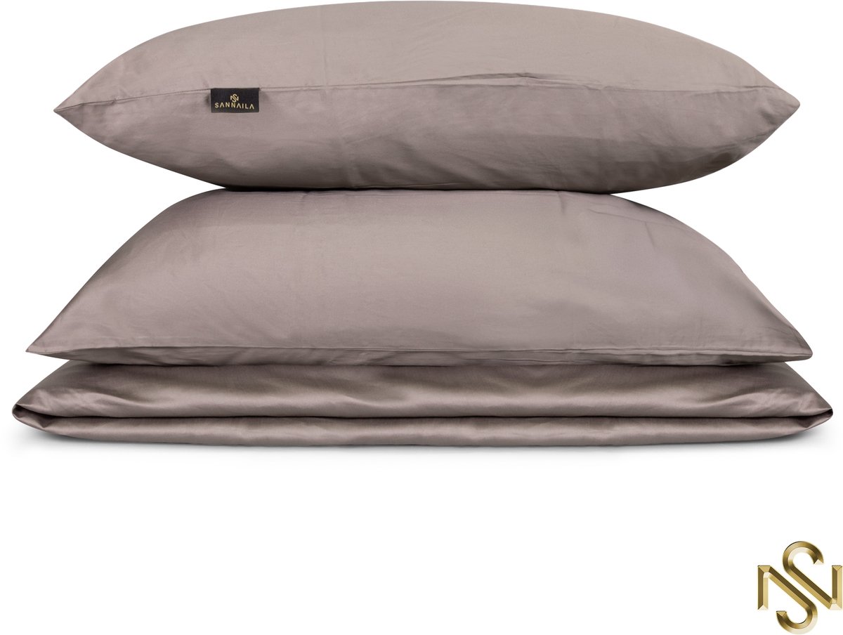 Sannaila-Luna-Luxe dekbedovertrek-Hoogwaardig katoensatijn-Taupe- Greige-300tc- 220x220