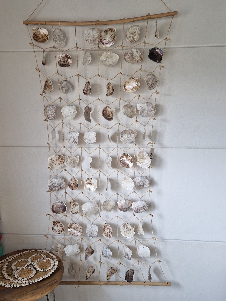 MigoStyling - Wanddecoratie Schelpennet - Muurdeco - Handgemaakt - Ibiza Stijl - L200 x Br 100 cm