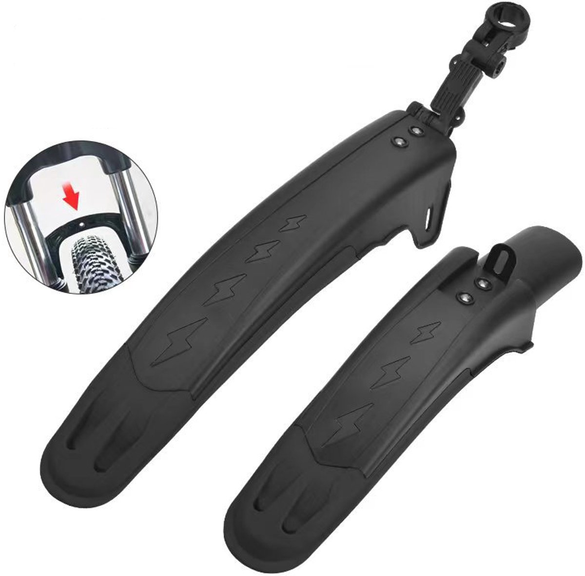 Spatbord Mountainbike Verstelbaar -universeel Spatborden Voor En Achter 24 - 26 - 27 Inch Zwart