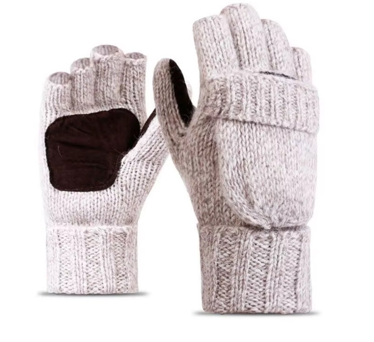 Unisex Gebreide Vingerloze Handschoenen met Omslag – Warme Winter Handschoenen Heren van Wol | Dikke Halve Vinger Flip Wanten, Touchscreen, Thermo Handschoenen voor Fietsen & Buiten