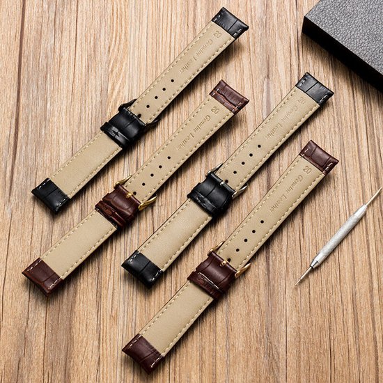 Bracelet universel en cuir véritable 20 mm - Marron foncé, une pièce