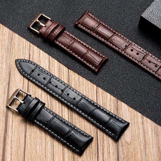 Bracelet universel en cuir véritable 20 mm - Marron foncé, une pièce