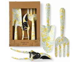 MIJOMA Tuingereedschapset – 3-delig, staal, bloemendesign, schep, hark en schaar, ergonomisch, robuust, 28 x 8 cm, voor hobbytuinders en plantenliefhebbers