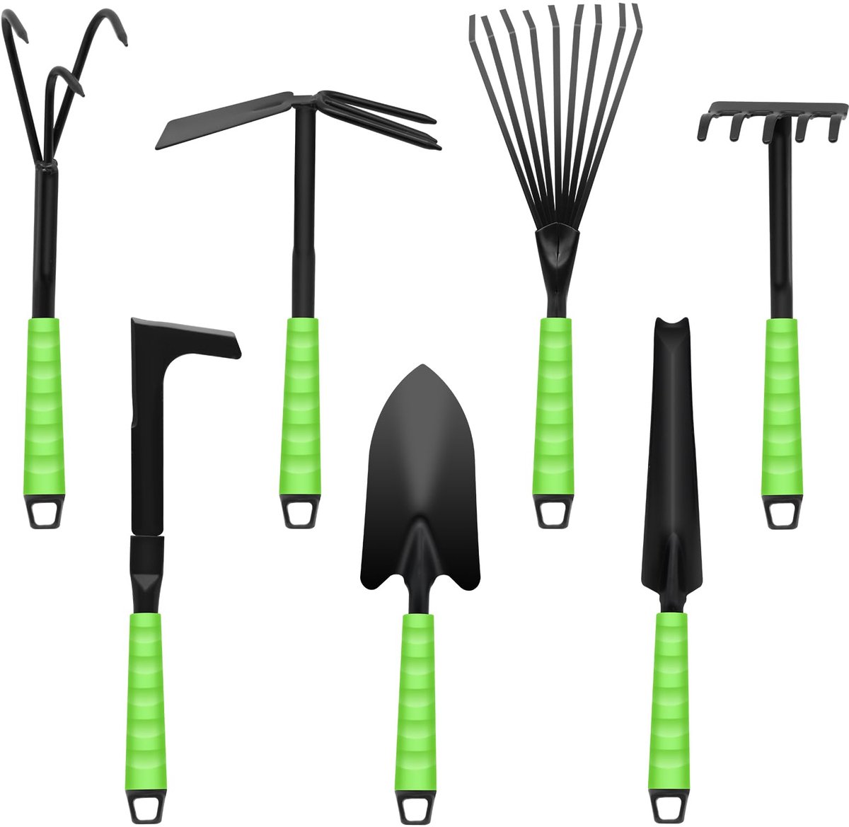 Tuin Gereedschap Set - 7-delig - Met Tuinschep, Tweepuntige Handhak, Hark, Grashark, Bloemenschep en Voegenkrabber - Voor Tuinieren