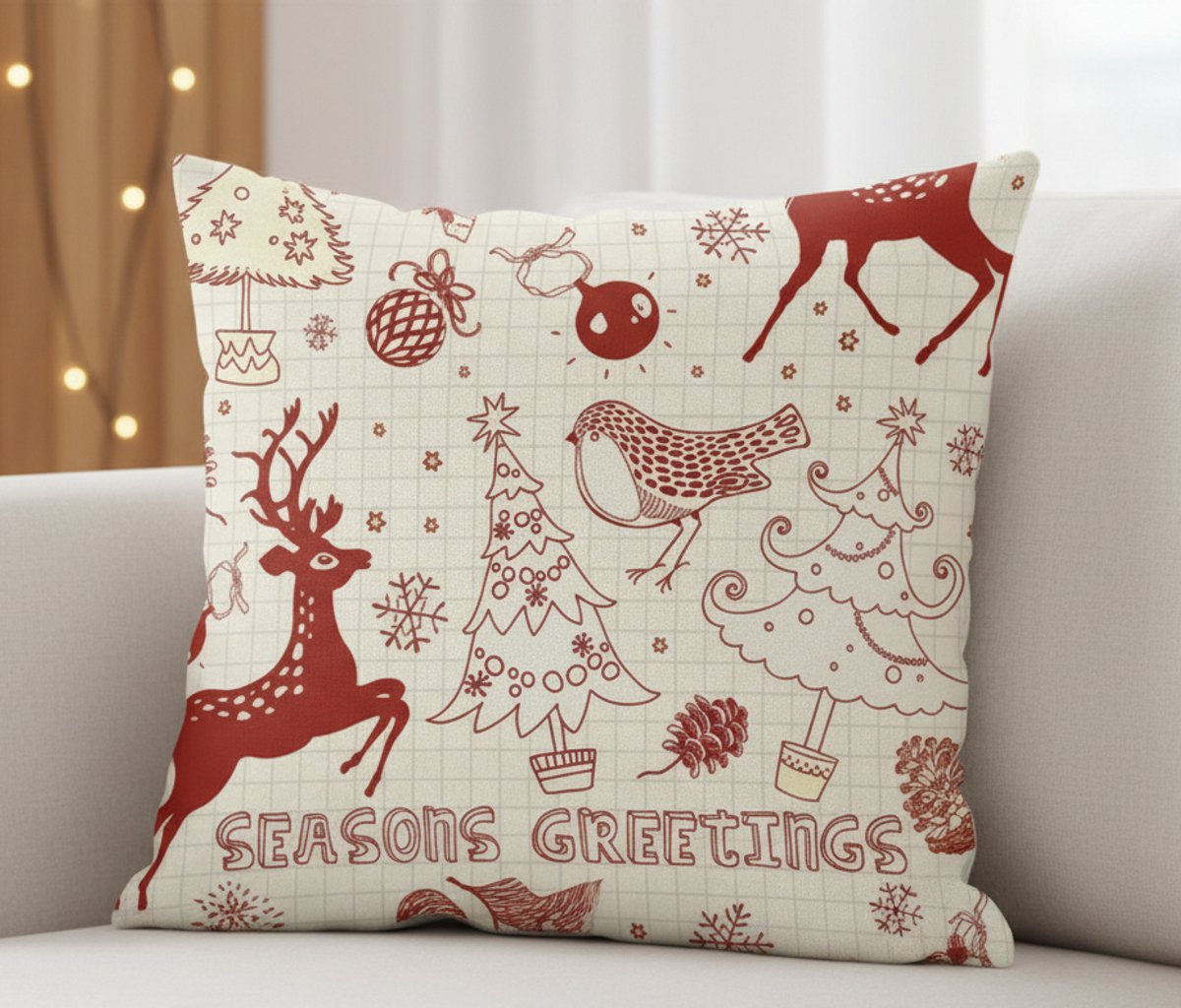 De Groen Home Sierkussen Velvet - 50x50 cm - Kerst Season Greetings - Inclusief binnekussen Rood