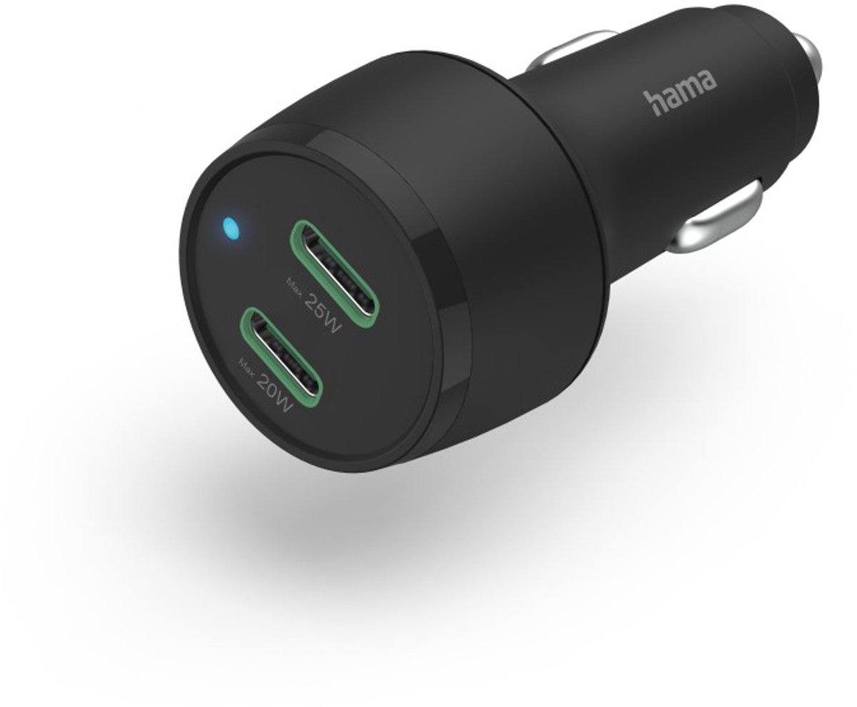 Hama 45W Autolader met Dubbele Poorten – 2 x USB-C PD – Ondersteunt Power Delivery – Geschikt voor Samsung en iPhone – Zwart