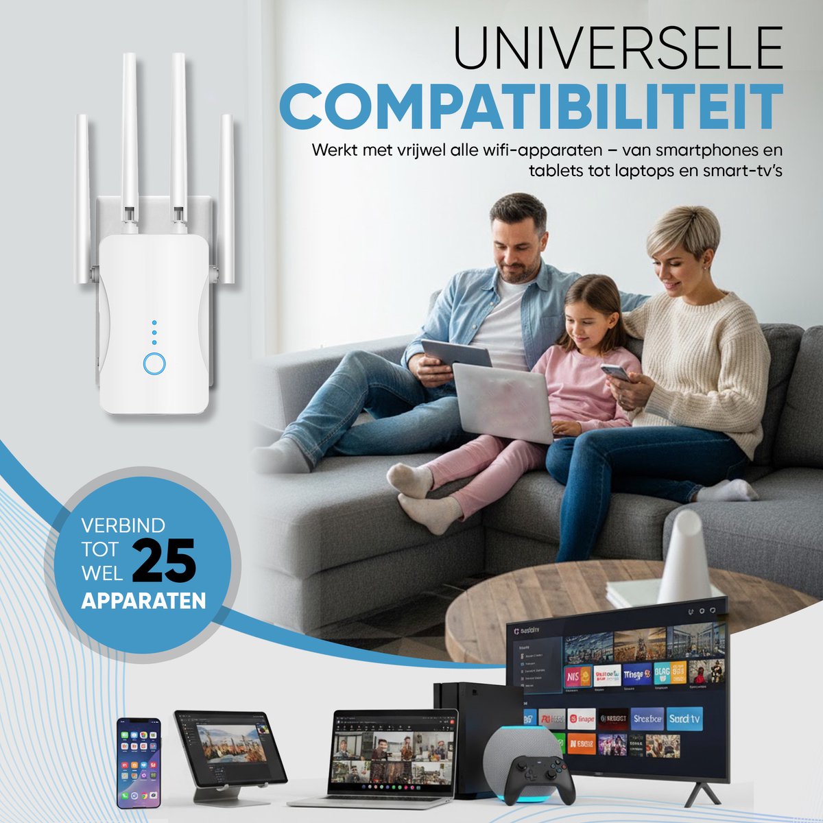 Muring WiFi Versterker Dual Band 1200 Mbps - 4 Antennes thumbnail 6