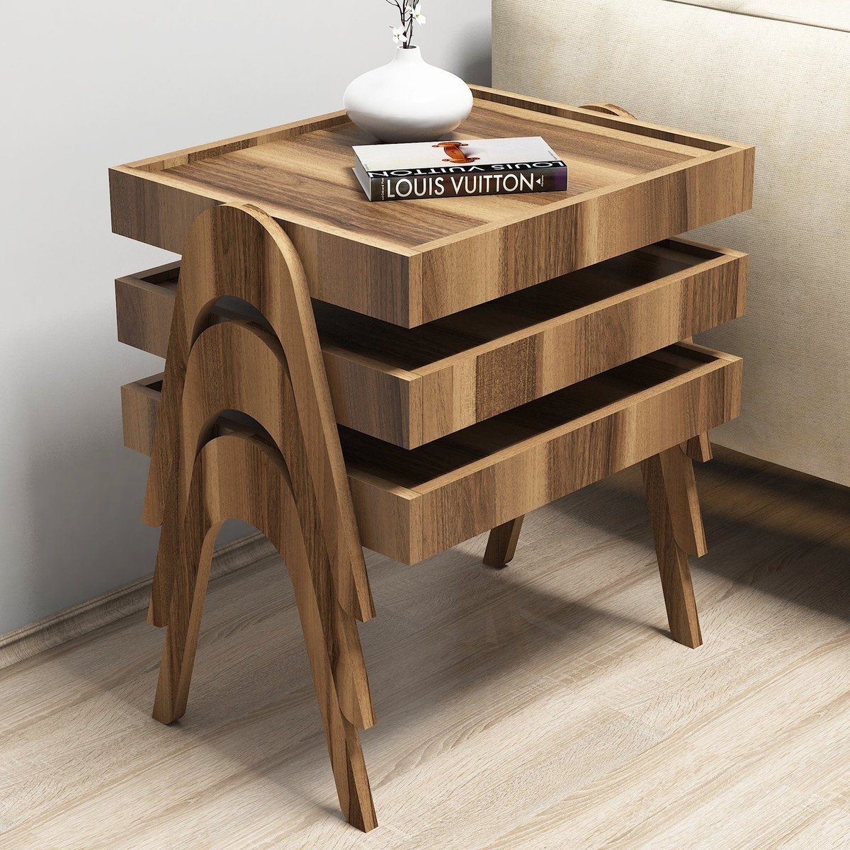 Skye Decor , Bijzettafelset (3 stuks), Roma - Walnut, Gemelamineerde spaanplaat, Walnoot, 53,6 x 40 x 64 cm Okkernoot