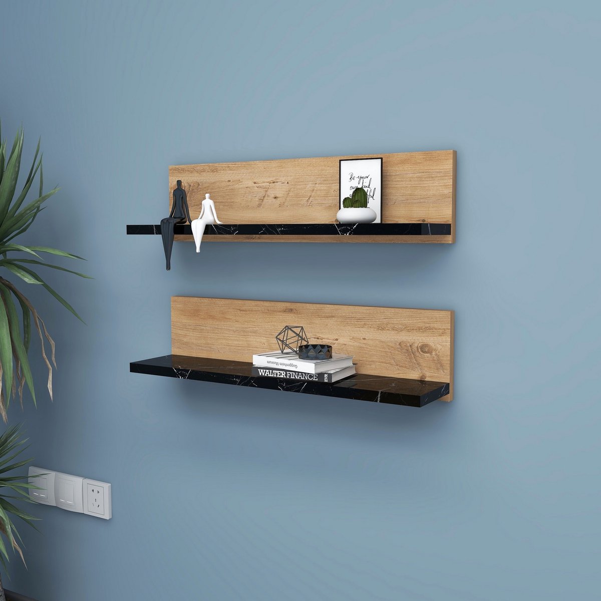 Skye Decor , Wandplank, Shelf - Black, Gemelamineerde spaanplaat, Atlantisch grenen & Zwart, 60 x 13 x 15 cm Atlantische den