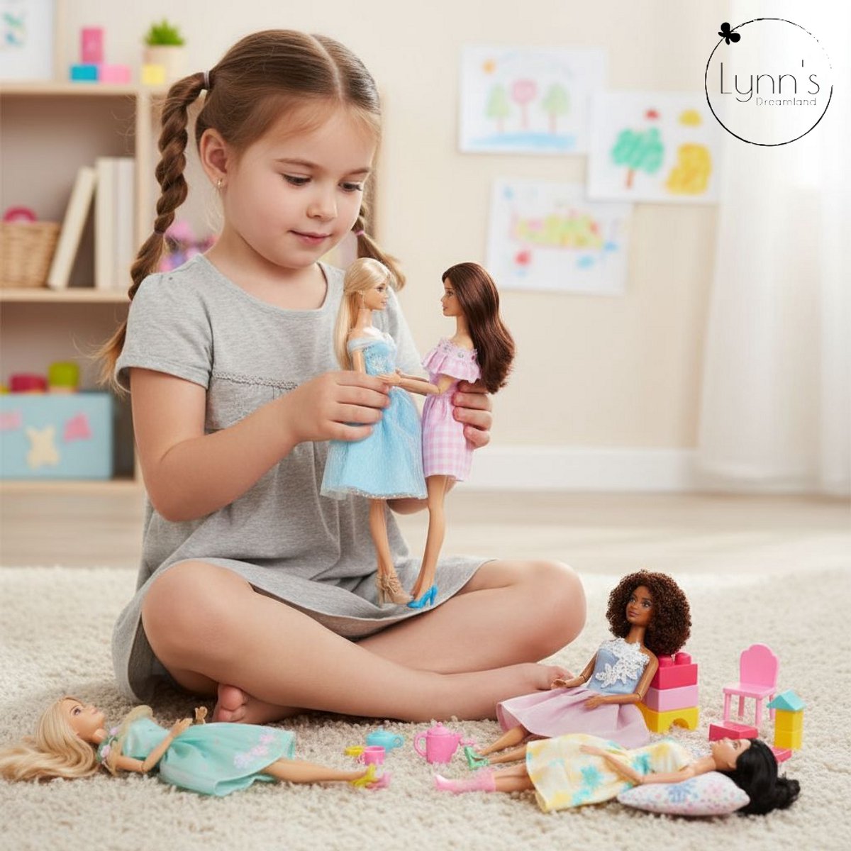 Lynn’s poppenkleertjes - Set ‘Luna’ - Geschikt voor modepop - Set van 5 outfits en 5 paar schoenen - Kleding voor modepoppen - Cadeauzakje — afbeelding 7