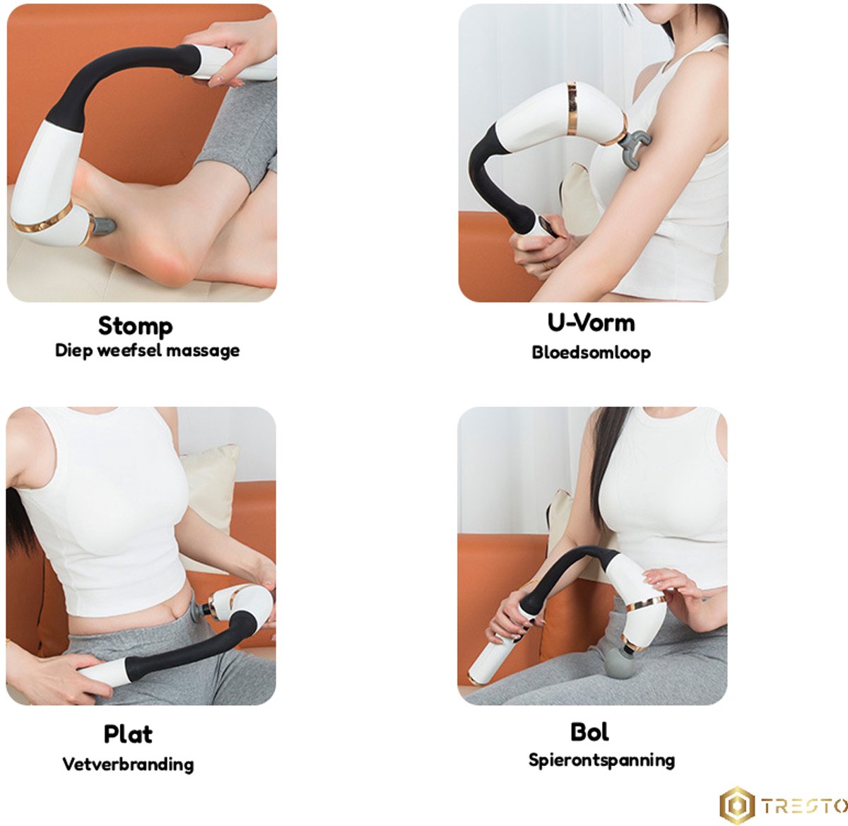 Afbeelding 2 van TRESTO - Professionele Massage Gun - U-vormig Massagegun met Verlengde Greep - Bereik Rug, Nek, Schouders & Benen moeiteloos – Stil en Krachtig