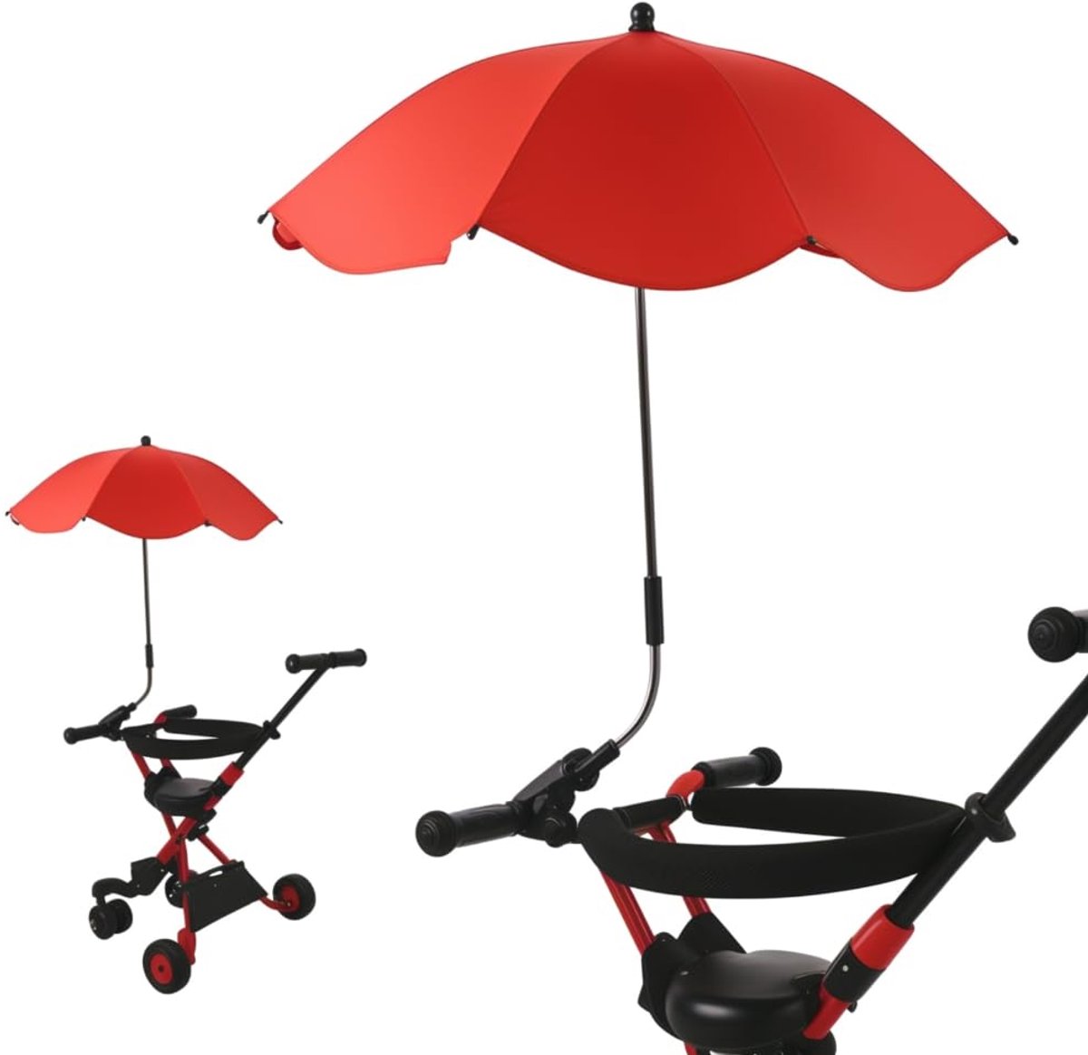 14 Inch Kinderwagen Parasol, Universele Kinderwagen Parasol met Klem, 360 Graden Verstelbare UV Bescherming Kinderwagen Parasol, Vouwbare Waterdichte Kinderwagen Zonnescherm (Rood (Zilver Lijm))
