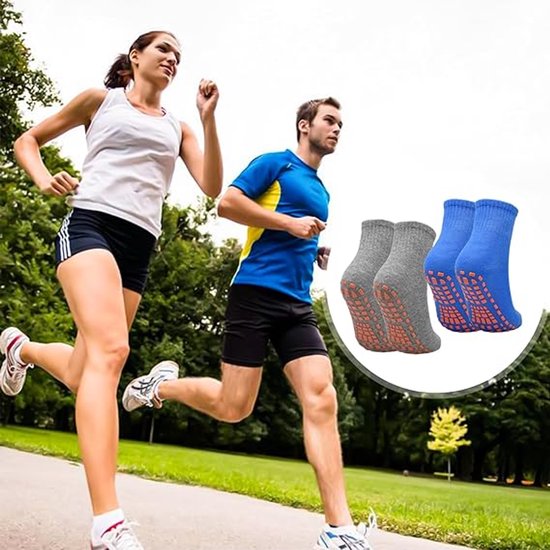 2 paar antislip sokken - Yogasokken - Antislip sokken - Stop sokken - Antislip sportsokken voor volwassenen - Katoen - Sport - Yoga - Pilates - Gymnastiek - Trampolinesokken - Blauw - Grijs - Maten 36-43 van Merkloos — afbeelding 2