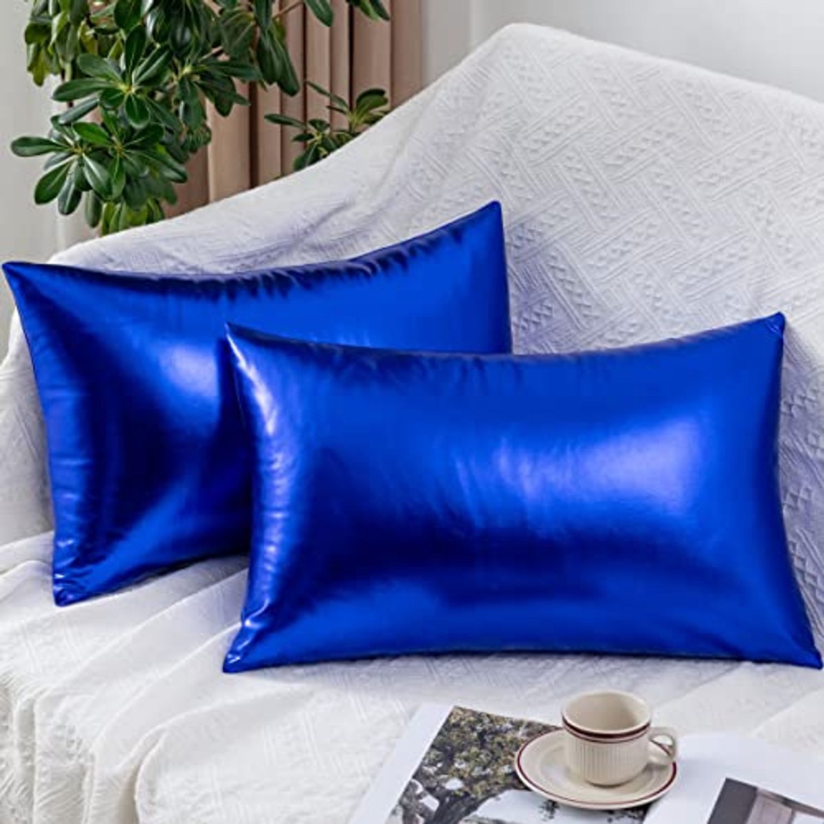 Set van 2 zachte glanzende kussenhoezen voor bank en slaapkamer - 30 x 50 cm