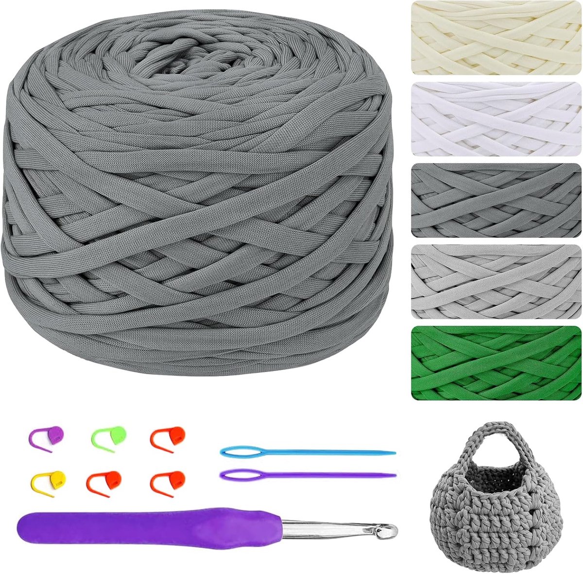 400g/100m T Shirt Garens - Textielgaren voor Haken en Breien - T-Shirt Garens voor Tassen, Mandjes, Tapijten, Wanddecoratie, DIY Creaties - Donkergrijs