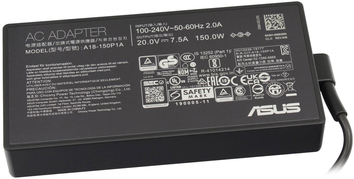 Asus 0A001-00990000 oplader 150W - vierkant - ROG-logo
