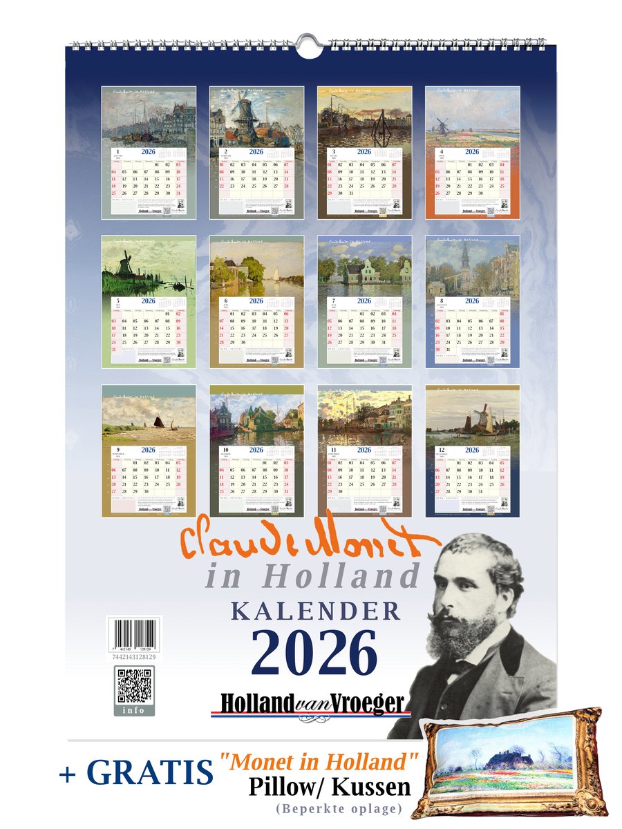 Monet in Holland Kalender 2026 - Nederlandse Landschappen Schilderijen Kunstkalender - Groot A3 Formaat (29,7 x 42,0 cm) - Schilder Claude Monet in Nederland - Holland van Vroeger Impressionisme Maandkalender 2026