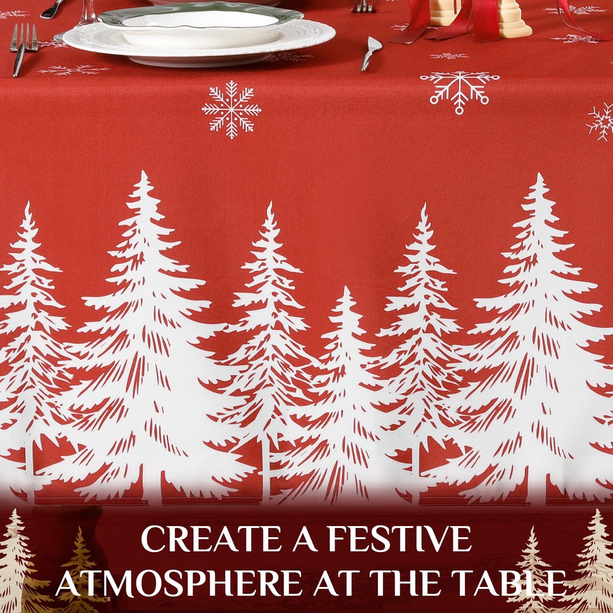 Ibenzoa® Wasbaar kersttafelkleed met sneeuwvlokken en kerstbomenmotief voor feestelijke tafels