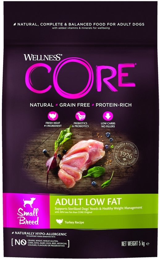 Wellness Core Grain Free Dog Small Breed Adult Low Fat - Hondenvoer - Kalkoen 5 kg