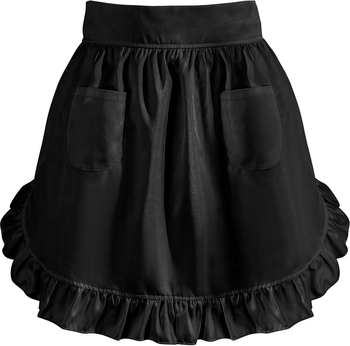 Daity 1 Pack - Schort - damesschort met zakken - keukenschort - serveersterschort - vintage rok - schattige ruchesjurk - kleding (Zwart)