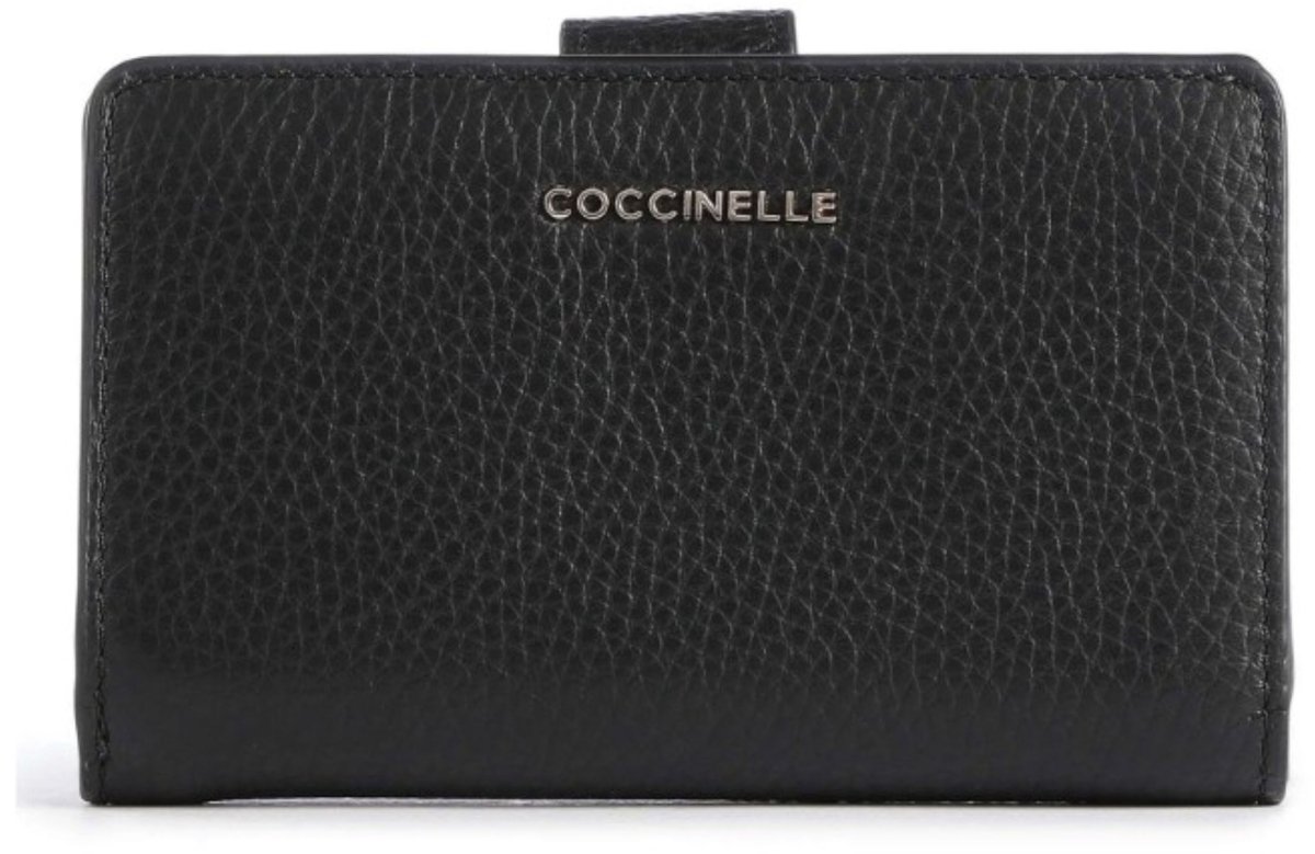 COCCINELLE PORTEMONNEE METALLIC SOFT ZWART GEKORRELD LEDER
