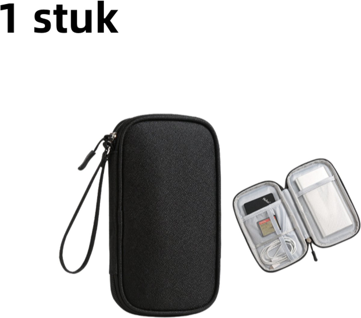 Image of 1 stuk - Opbergtas voor datakabel - geschikt voor oplader, mobiele stroom, oplaadkabel - reisschokbestendig - zwart (enkele laag)