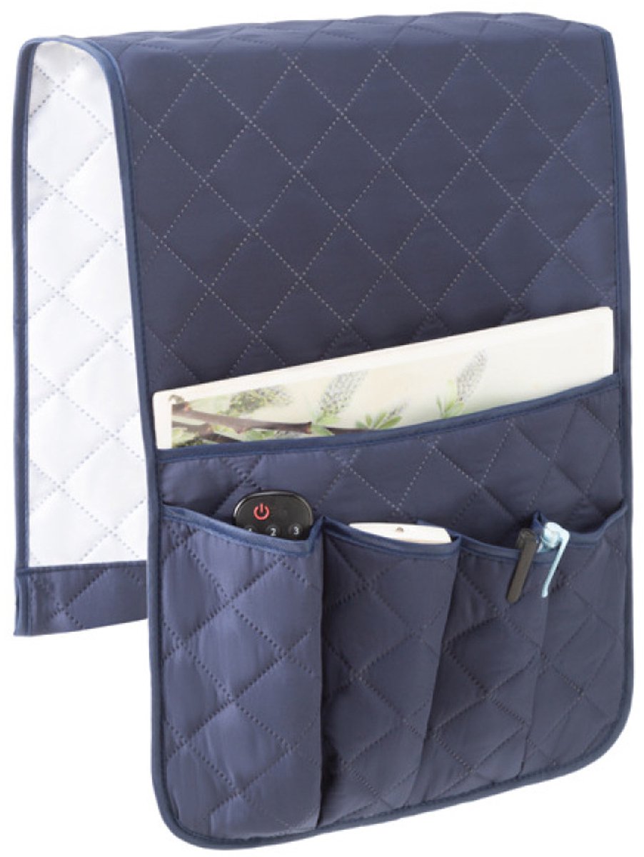 longziming -Sofa Armleuning Organizer – Bank Opbergvak met 5 Vakken & Antislip Bevestiging – Duurzaam Polyester 90×43 cm- Marineblauw