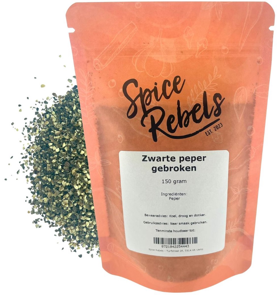 Spice Rebels - Zwarte peper gebroken - Zak 150 gram