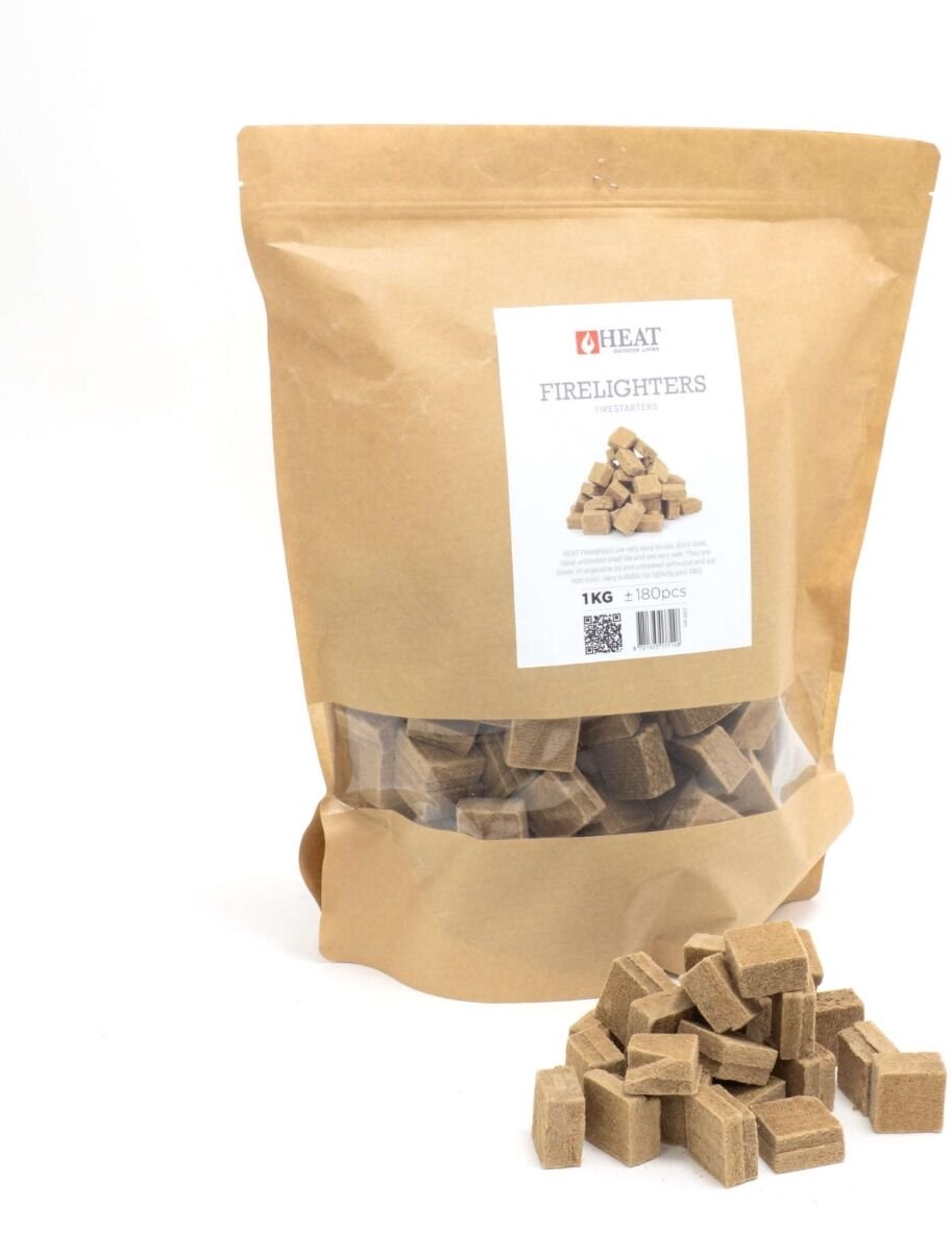 HEAT Outdoor Living - Bruine Aanmaakblokjes 1KG (ca 180 stuks) - Voordeeldoos - Ecologisch - Milieuvriendelijk - Reukloos - CO2 Neutraal - Top Kwaliteit!