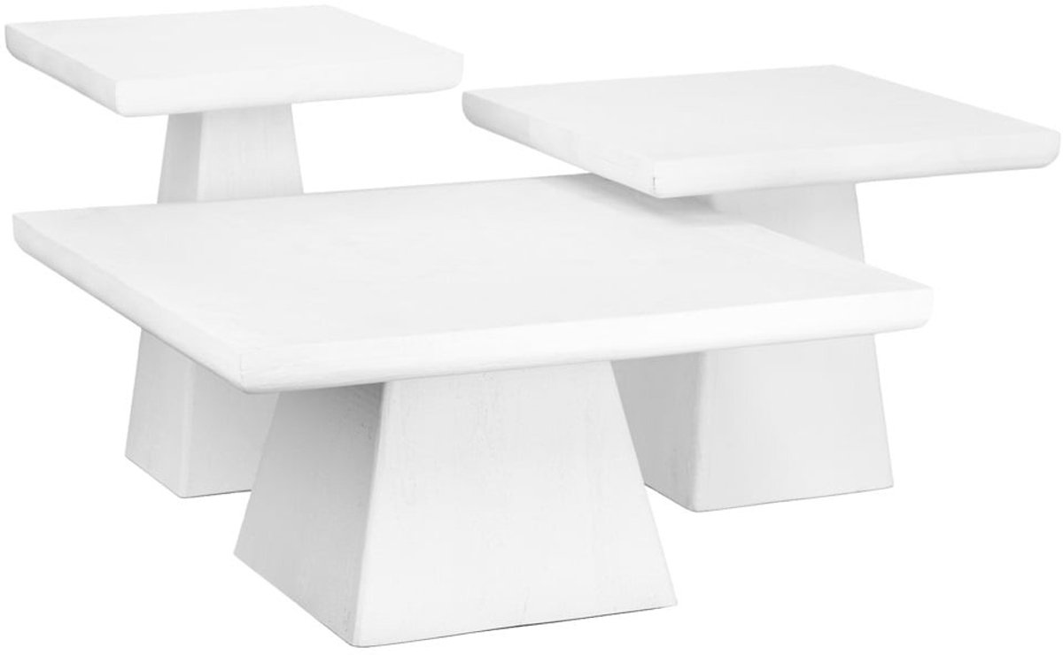 Salontafel Set van 3 - Salontafel Vierkant - Salontafels - Hout - Wit - 70 x 70 x 35 cm