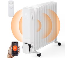 Olieradiator 2500 W Mobiele afstandsbediening 3 warmtestanden WiFi met display Wit