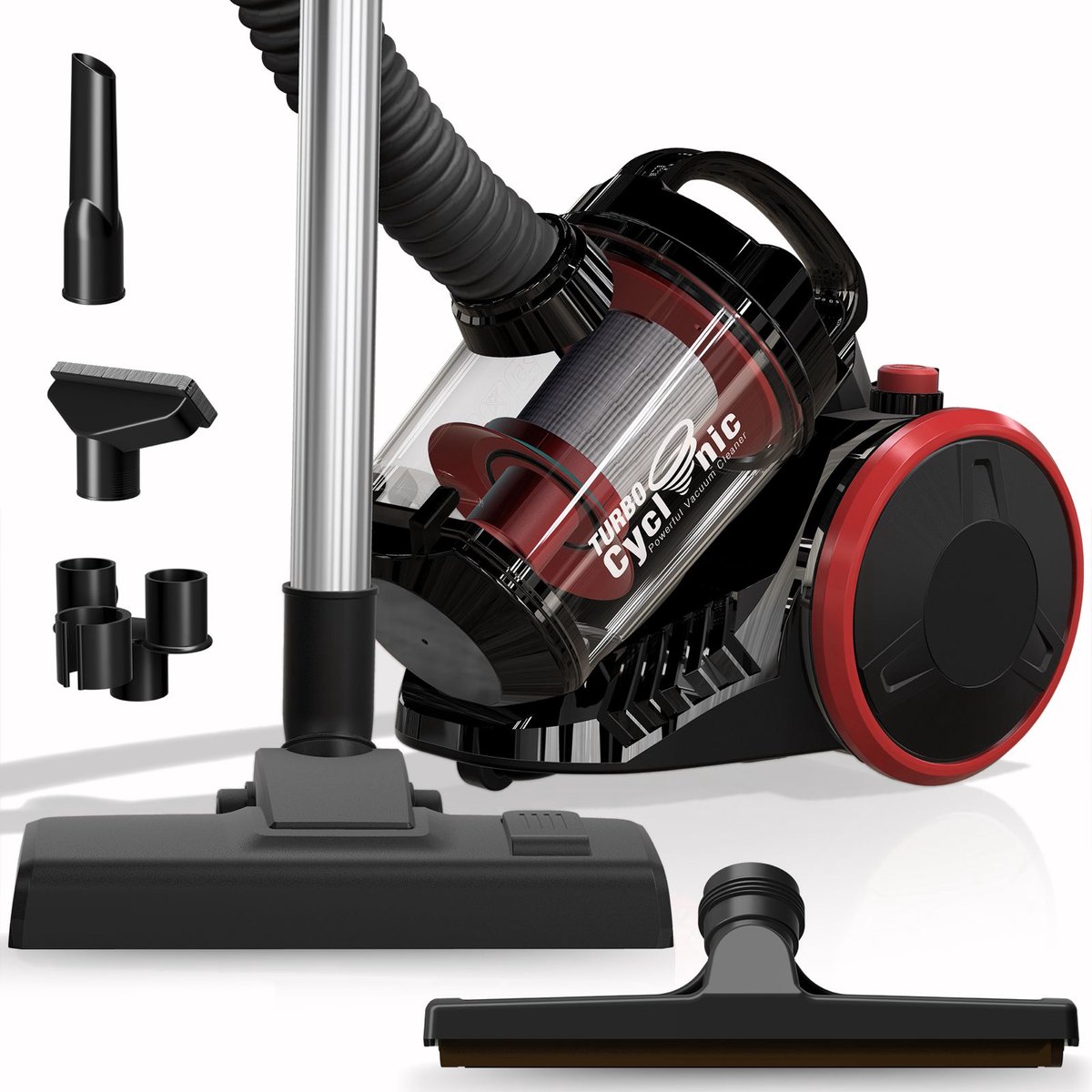 TurboTronic CV07 Stofzuiger zonder zak - Compact Design - Hoge Zuigkracht - Zakloze Stofzuiger - Zwart/Rood — afbeelding 1