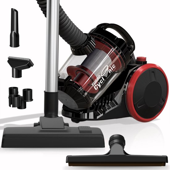 TurboTronic CV07 Stofzuiger zonder zak - Compact Design - Hoge Zuigkracht - Zakloze Stofzuiger - Zwart/Rood