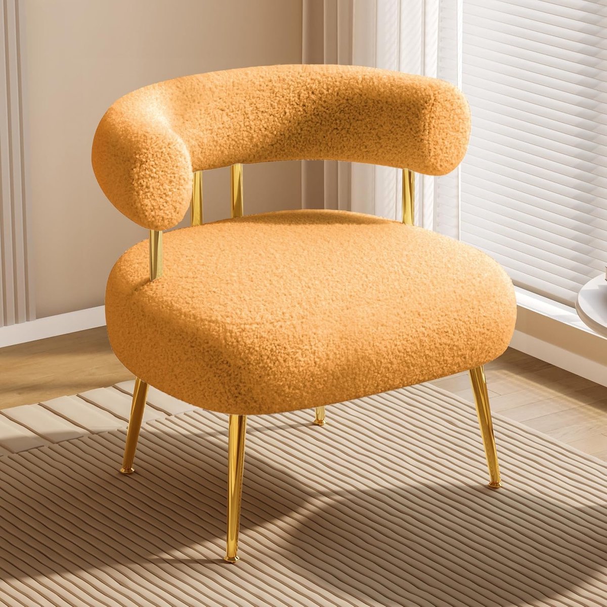 SEYNAR Accentstoel Teddy Fauteuil - Moderne Lounge Stoel met Gouden Metalen Poten - Witte Pluche Bekleding - Dik Gepolsterd - Voor Woonkamer en Slaapkamer