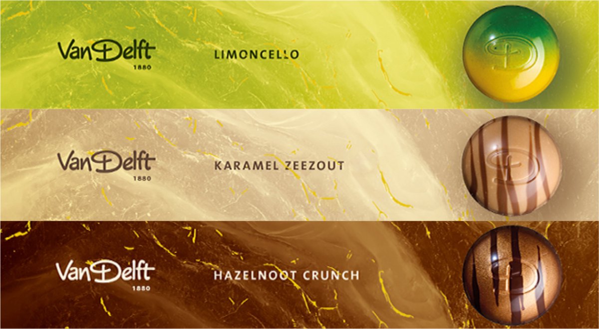 Van Delft - Bonbon Trio Bundle: Limoncello, karamel zeezout en hazelnoot crunch - Kruidnoten Cadeau - Personeelsgeschenk - Sinterklaas geschenk