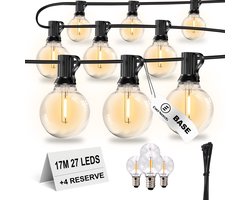 EverNeeds G40 BASE Lichtsnoer voor Buiten - 17 Meter- 27 LED - IP44 - Lichtslinger - Sfeerverlichting Buiten en Binnen - Tuinverlichting - Lampjes Slinger - 2700K - 4 Extra Leds