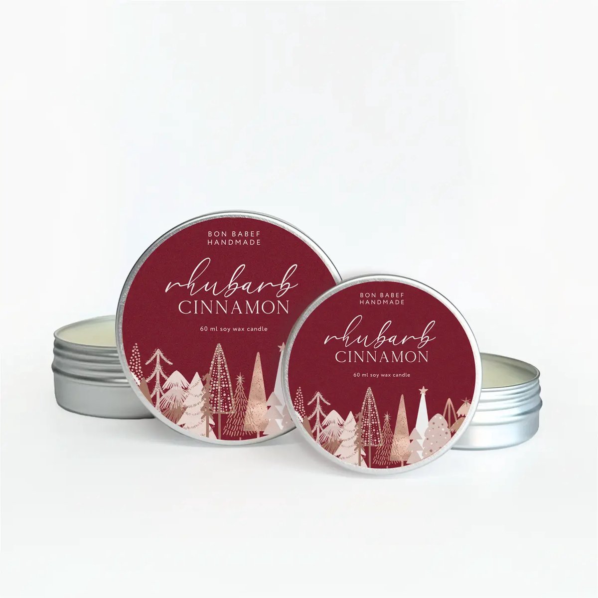 Bon Babef | Geurkaars | 4 stuks | Christmas Rhubarb & Cinnamon | Kerstmis Rabarber & Kaneel | 100% soja was | Handgemaakt | Natuurlijk | Kerst | Feestdagen