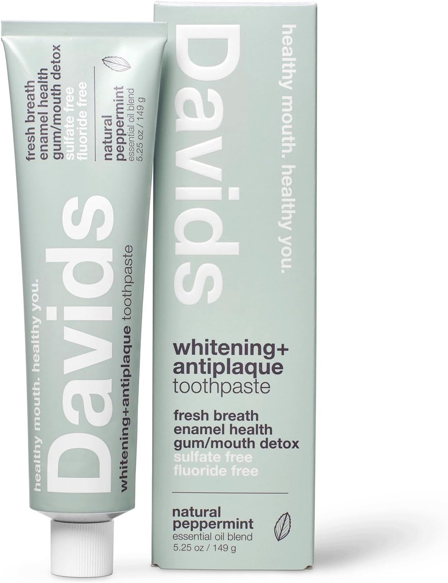 Davids – Natuurlijke Tandpasta – Whitening & Antiplaque – Fluoridvrij – Pepermunt – 149 g