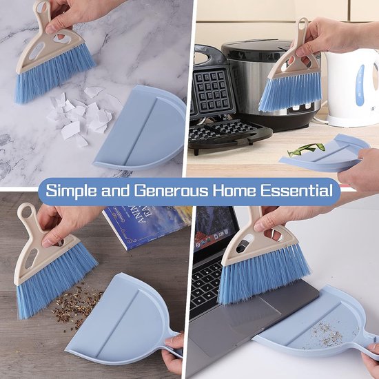 Small Broom en Sweeper Cleaning Set - Mini Whisk - Sweeper en Brush met Handle - Portable Tabletop - Crumb Sweeper voor Dining Table - Blauw van KMAKII — afbeelding 2