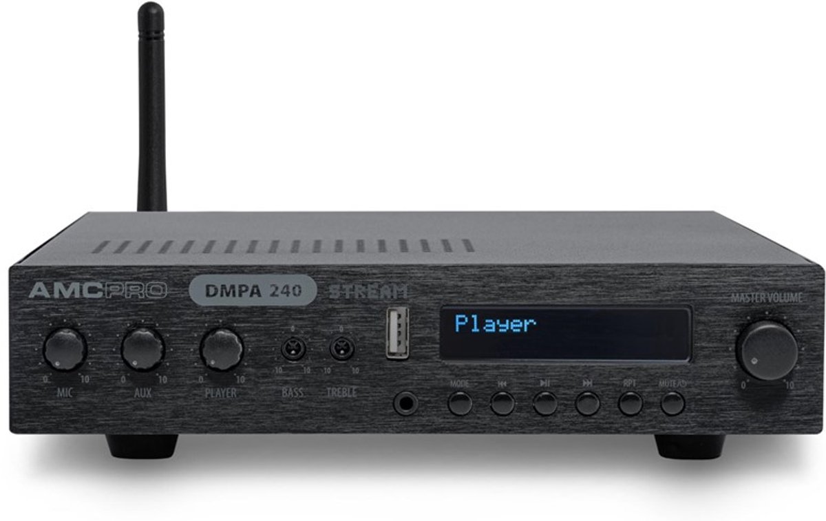 AMC DMPA-240 Stream klasse D mengversterker 240W/100V met USB/SD media speler aux & 1x mic ingang