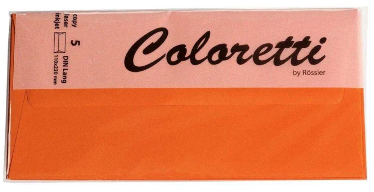 Envelop - Oranje - Coloretti - 110x220mm - 5 stuks - Din Lang - Enveloppe - Appelsien - Sinaasappel - Apfelsine - EA 5/6