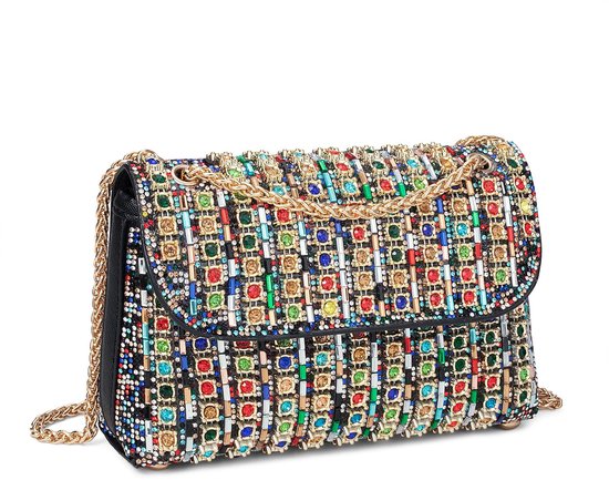 Zwarte oorclips met strass steentjes en metalen rondjes als hanger