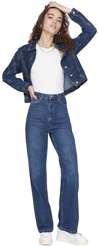 Trendyol Blauwe Hoge Taille Wijde Pijp Jeans Twoss22Je0242