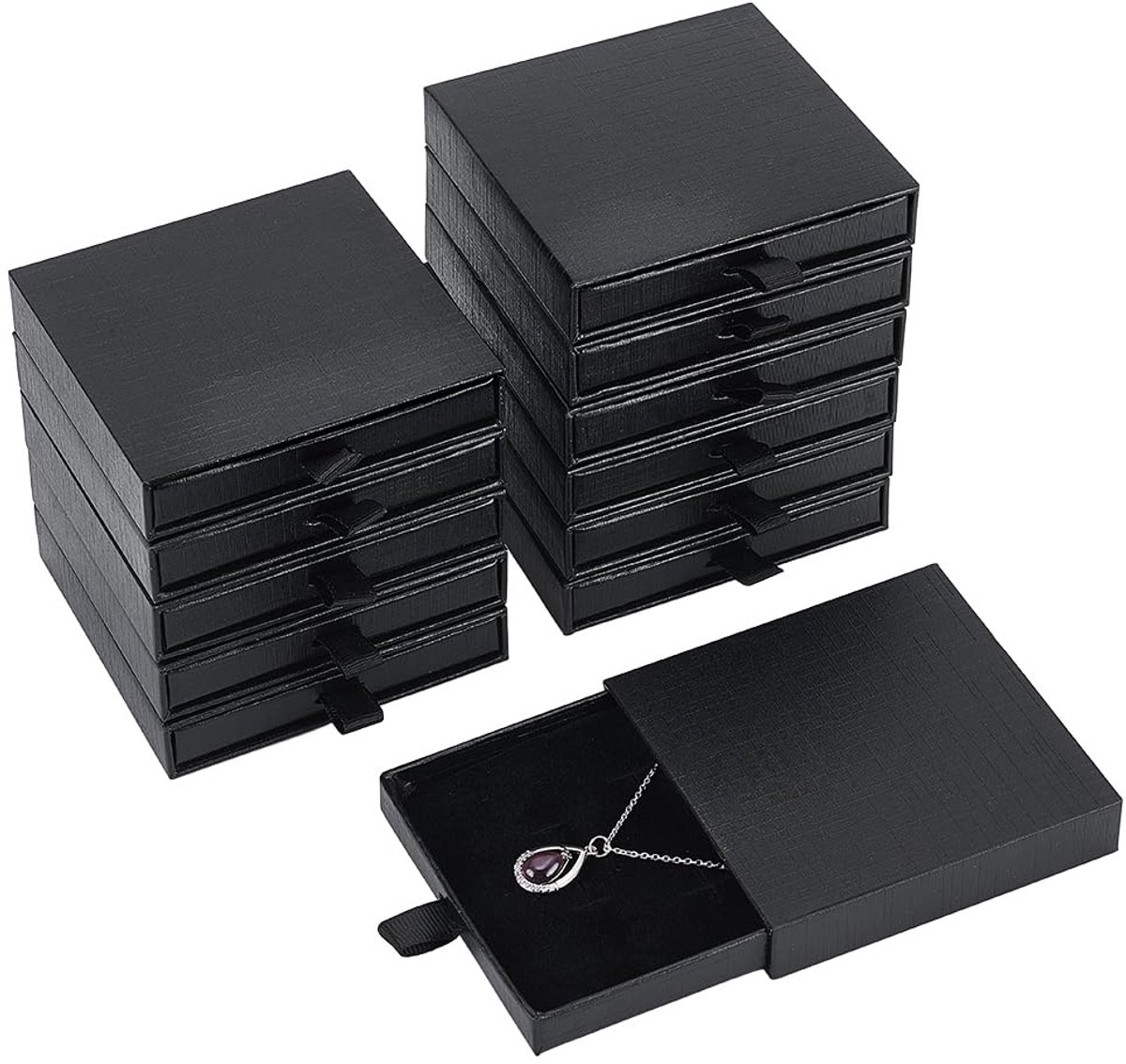 Sieradendoosjes 10 stuks - Zwart Karton met Lade - Voor Ringen, Oorbellen, Armbanden - 9 x 9 x 1,7 cm