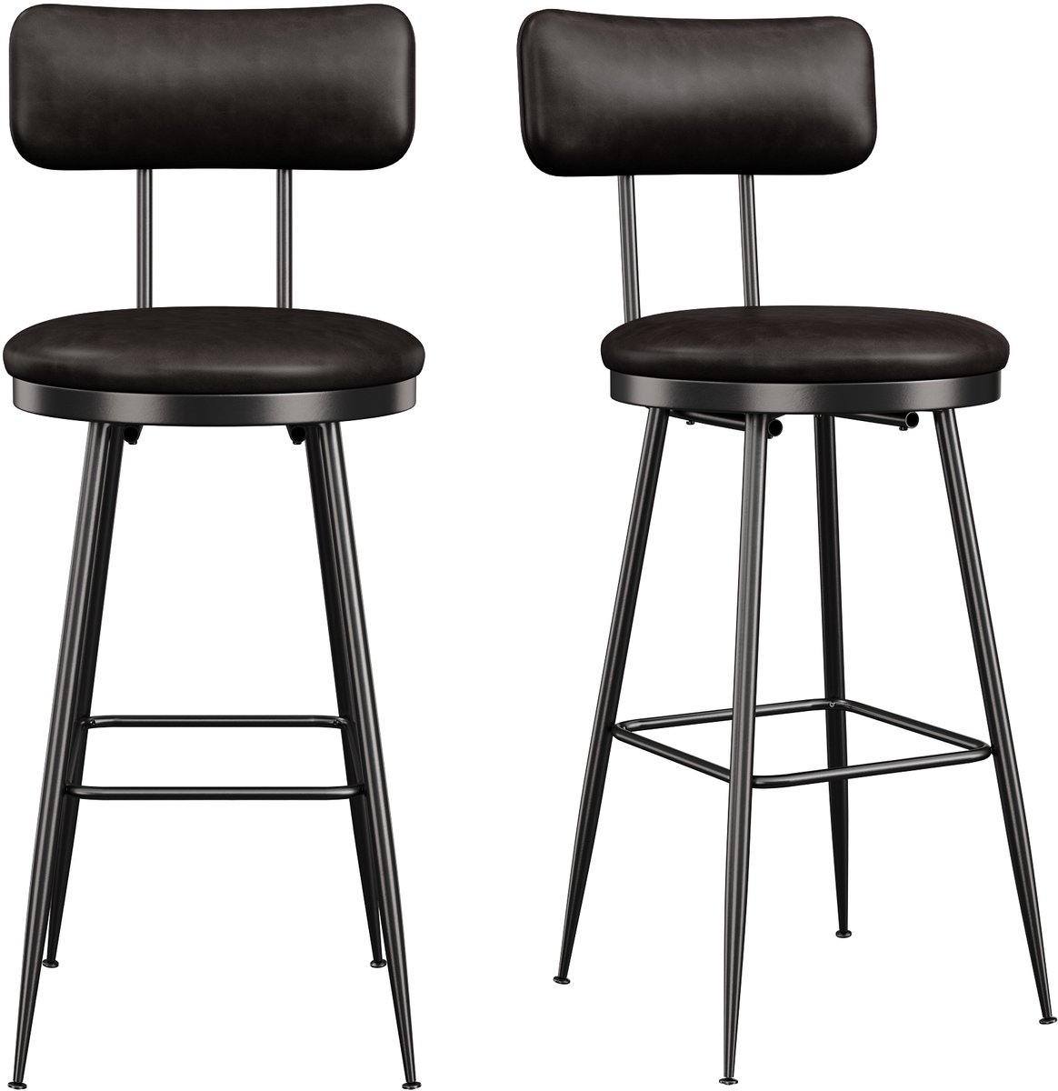 Barkrukken Set van 2 in PU - Barkruk met Voetsteun, Metalen Frame, Minimalistische Moderne Stijl, Ideaal voor Bar/Keuken/Centraal Eiland, 85. 5 cm(Zwart)