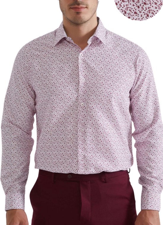 Chemise à manches longues pour homme - Coupe Comfort - Taille L - Rouge