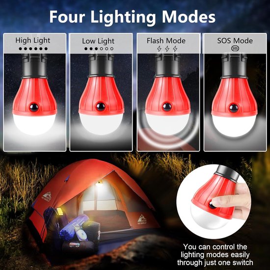 Campinglamp - 4delige - Camping - Creatief Verstelbaar LED Tentlamp - Draagbaar Kampeerlamp - Camplamp - Tent Verlichting - Lampjes - IPX4 Waterdicht - Fel - Battery Operated Emergency - 4 Lighting Modes - voor Outdoor /vissen /Reizen /kamperen — afbeelding 3