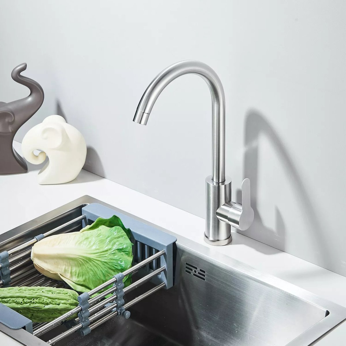 Keukenkrapan, Warm en koud mixer met eenhandgreep, 360° draaien, hoge wateruitgang, van roestvrijstaal