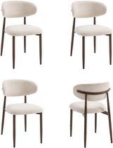 Furnihaus - Celia - Eetkamerstoelen set van 4 - Beige walnoot - Luxe stof en metalen poten